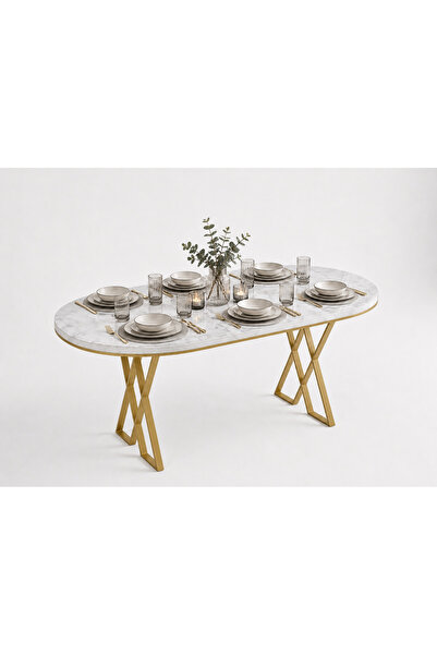 EDMONDA EV AKSESUAR NİL SERİSİ 6 KİŞİLİK GOLD METAL AYAK 80*165 YEMEK MASASI ...