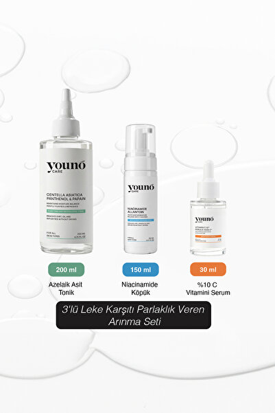 YOUNO CARE 3'lü Leke Karşıtı Parlaklık Veren Arınma Seti | Köpük + Tonik + C ...