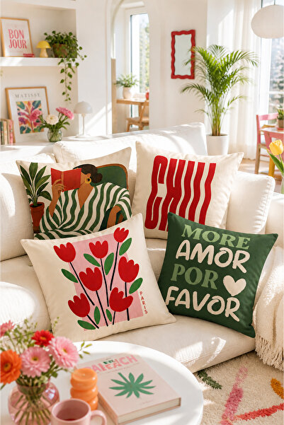 Bertille Home Pop Art Serisi Çift Tarafı Dijital Baskılı 4'lü Kırlent Kılıfı ...