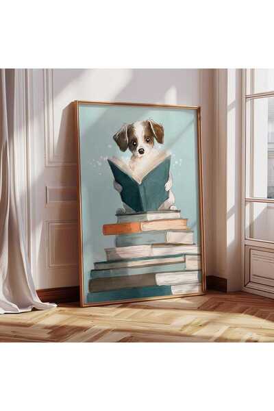 NinaStore Köpek Okuma Posteri - Çocuk Odası Dekorasyonu - Okuma Köşesi Baskıs...