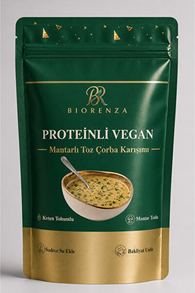 Biorenza PROTEİNLİ VEGAN MANTARLI TOZ ÇORBA KARIŞIMI – BEZELYE PROTEİNLİ, PİR...