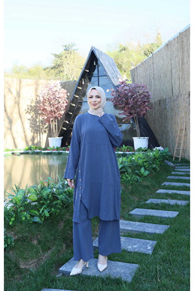 NİSUM MODA طقم من القطن والكتان بأزرار جانبية