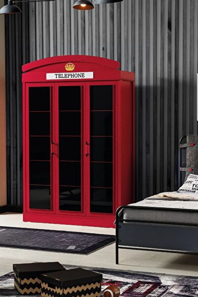 Palmera London 3 Kapaklı Dolap Elma Şekeri Gardırop - LED Işıklı Serigrafi Ca...
