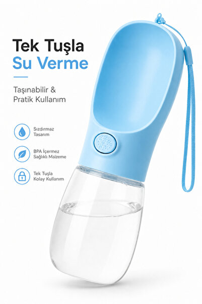 indirimsevinci Taşınabilir Kedi Köpek Su Şişesi 300 ml Tek Tuşlu Sızdırmaz Pr...