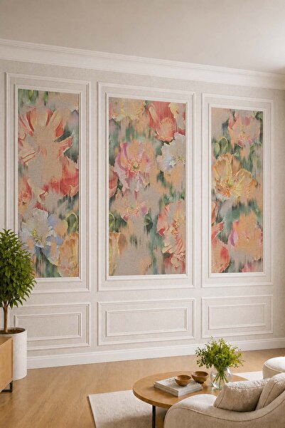 dreamwall Duvar Çıtası Görünümlü, Soyut Sulu Boya Çiçek Desenli Modern Teksti...
