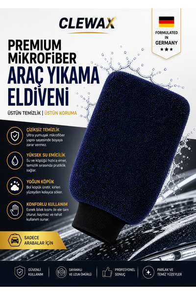 clewax Oto & Ev Yıkama Ve Cila Eldiveni Mikrofiber Araç Yıkama Eldiveni