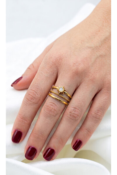 İris Jewelrys Çelik Vintage Alıs Gold Yüzük