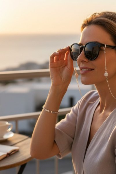 Coll.Up Glasses Chain Silver Color with Shiny Stone Detail Gift Accessory Glasses Strap Glasses Cord