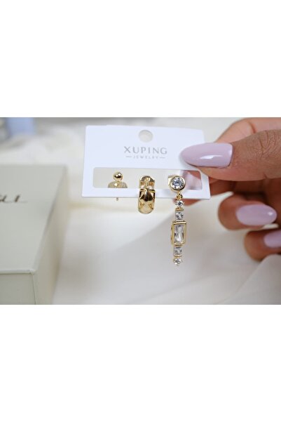 ATELİER TUĞBA Çkp3018 Minimalist Design Shiny Zircon Stone 3-Piece Earring Co...