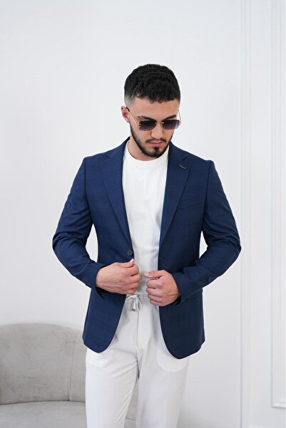 Dupont Erkek Keten Blazer Ceket Slim Fit Yazlık Nefes Alabilir