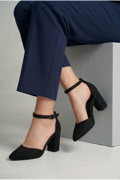Cappale Pantofi clasici cu toc, din piele intoarsa neagra, cu varf ascutit