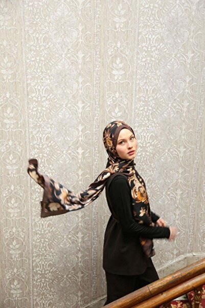 ENRİCO FERRİ Amore Ivy Pattern Shawl - Bitter Brown-Orange