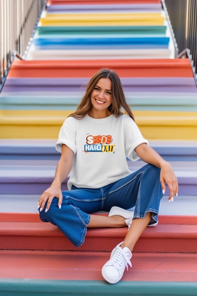 Eritqaa Unisex White Oversize Seeds Hangout Graphic Printed Cotton T-Shirt