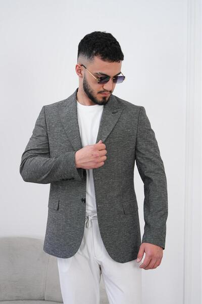 Dupont Erkek Keten Blazer Ceket Slim Fit Yazlık Nefes Alabilir