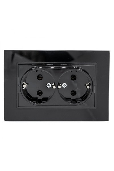 SANITEXPERT Priză Dublă Neagră, Ramă din Sticlă Securizată, 16A, 250V, IP20, 127x86mm