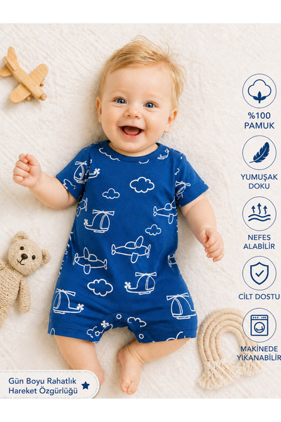 Melekpare Girl Boy Baby Short Jumpsuit Barbatöz Soft 100% Cotton Fabric Summe...