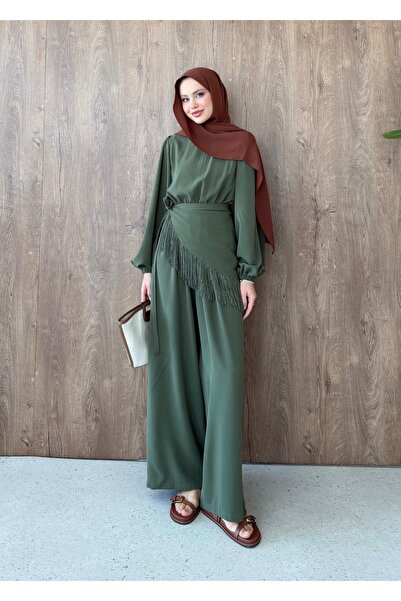 Adalenna Moda Belden Bağlamalı Püsküllü Şık Tulum