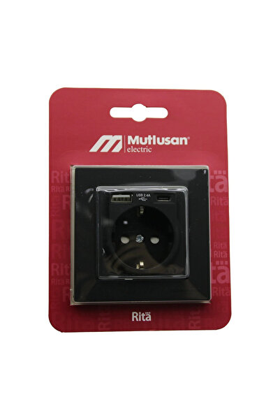 Mutlusan Rita Siyah USB + Type-C Topraklı Priz - 2.4A Hızlı Şarjlı