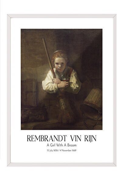 Postifull Rembrandt Vin Rijn - Devojčica sa metlom, slika u belom okviru, ume...