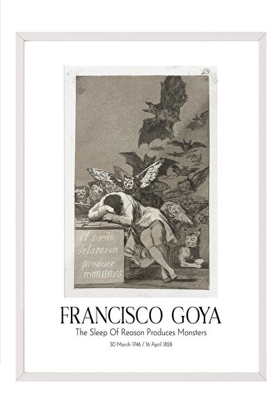 Postifull Francisco Goya - San razuma stvara čudovišta, slika u belom okviru,...