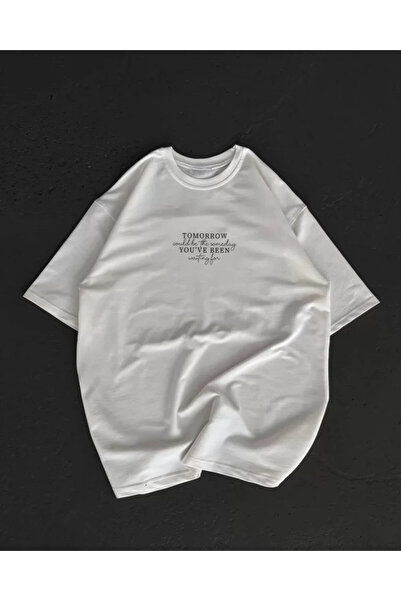 Efnaz style Unisex Crew Neck Printed Oversize T-Shirt - White