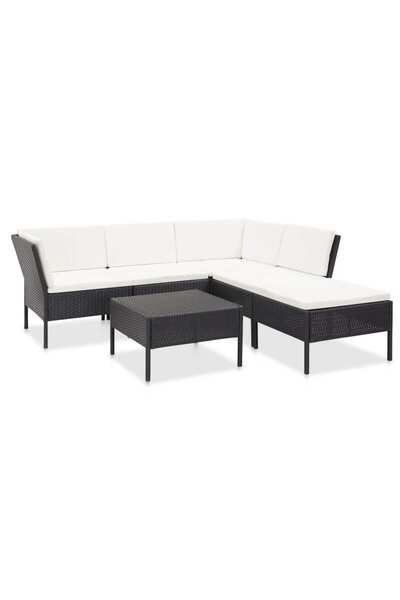 vidaxl Set mobilier de gradina cu perne, 6 piese, negru, poliratan