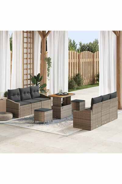 vidaxl Set de canapele pentru gradina cu perna 9 pcs Gri poliratan