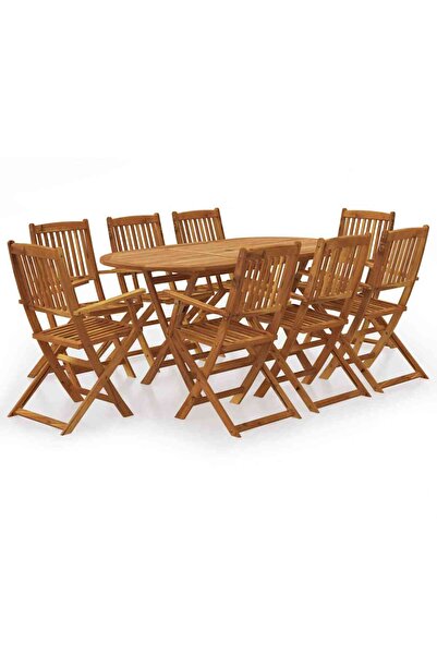 vidaxl Set mobilier de exterior pliabil, 9 piese, lemn masiv de acacia