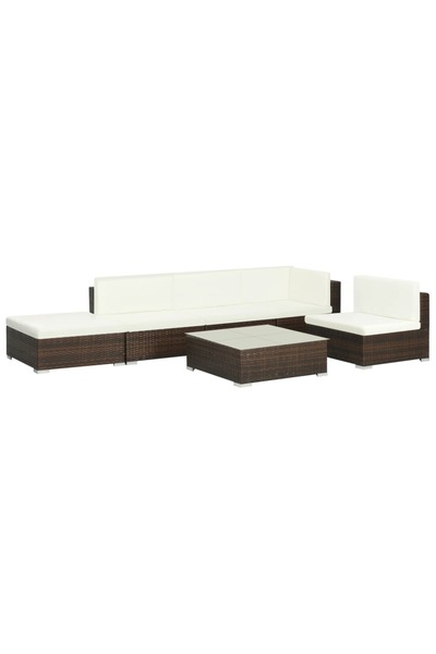 vidaxl Set mobilier de gradina cu perne, 6 piese, maro, poliratan