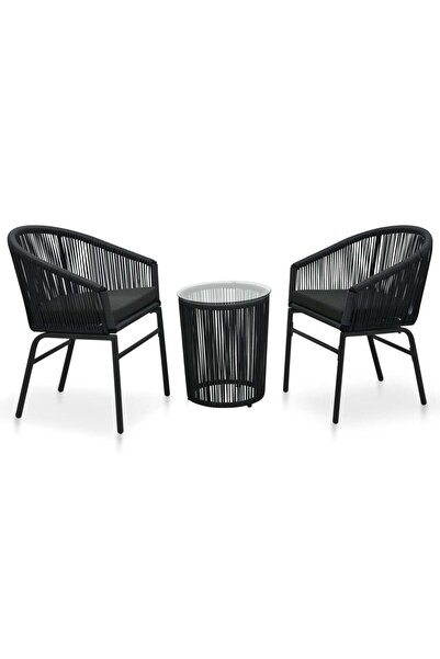vidaxl Set mobilier de bistro cu perne, 3 piese, negru, ratan PE