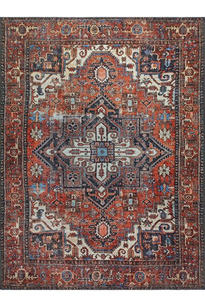 Pera Halı Kiremit ve Turuncu Tonlu İran Tarzı Vintage Halı - OUTLET - 50039TOU