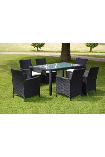 vidaxl Set mobilier de exterior cu perne, 7 piese, negru, poliratan