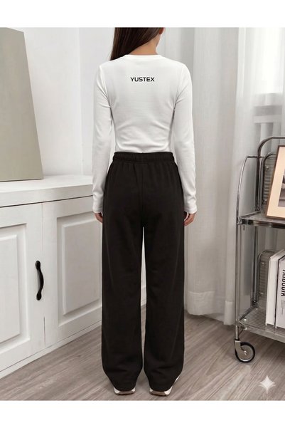 CAONNES Women's Black Sweatpants - Waist-Tieable, Suitable for Daily Use, Comfortable Fit, Washable Fabric