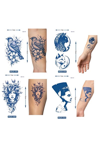 Airbrush Tattoo Küçük Boy 4 Adet Birden Yarı Kalıcı Geçici Dövme 1 Ay Kalıcı ...