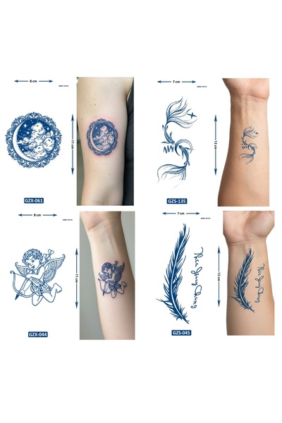 Airbrush Tattoo Küçük Boy 4 Adet Birden Yarı Kalıcı Geçici Dövme 1 Ay Kalıcı ...
