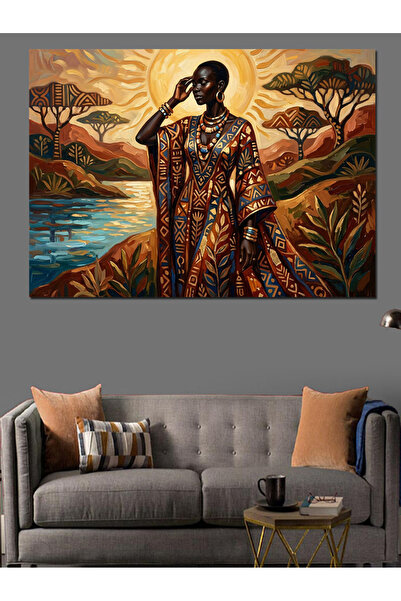 Artmeg Pânză decorativă pentru femei cu tematică africană Sunset - Tablou din...