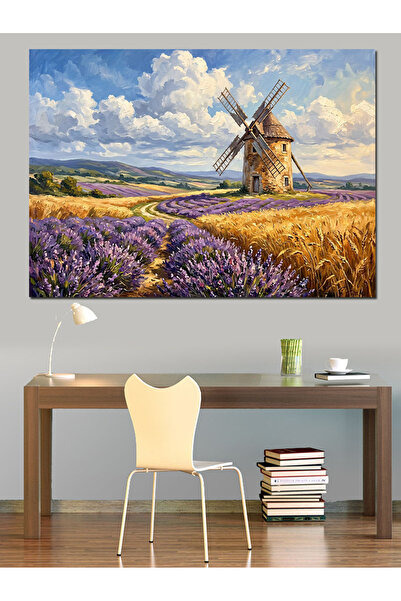 Artmeg Διακοσμητικός καμβάς με ανεμόμυλο και λεβάντα - Ξύλινη επιφάνεια MDF