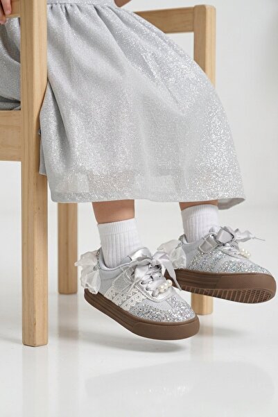 Marco Kids Silver Velcro Glittery Baby Girl Sneakers