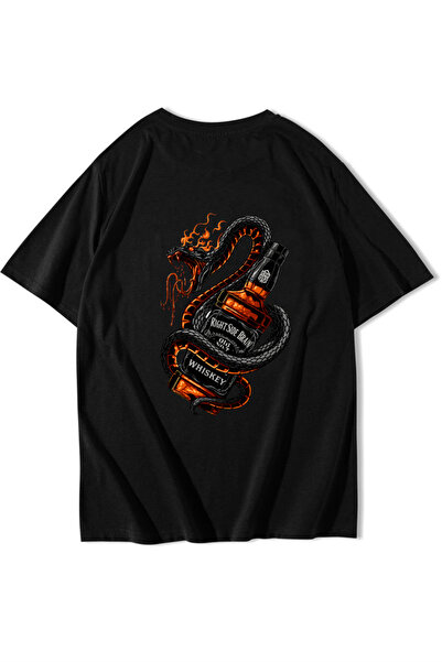 BRZ COLLECTION Tricou unisex oversize cu imprimeu whisky, negru
