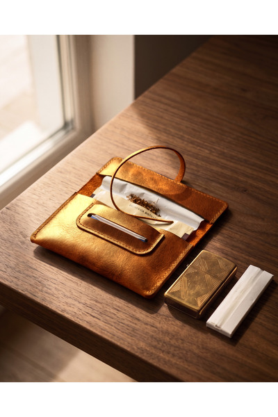 BUO Leather Hakiki Deri Tütün Kesesi, Camel Renk, Bifold Tasarım, Filtre & Ka...