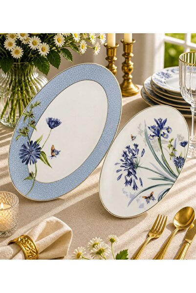 Onedekor Lavender Flutter Porselen 2li Servis Tabağı 25x16cm 30x20cm
