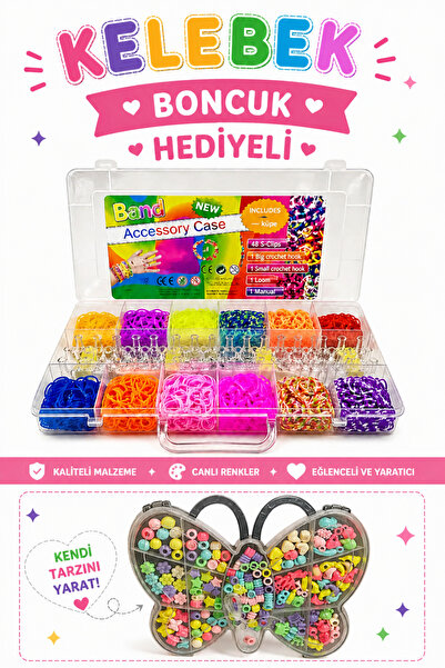 TOMBİ-X Lastik Örgü Bileklik Ve Kolye Yapma Seti 1500 Parça - orta boy - kele...