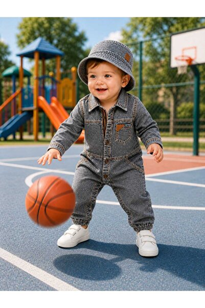 CROCODAYS Unisex Kids Baby Jeans Overalls with Hat (9/12/18/24) Months