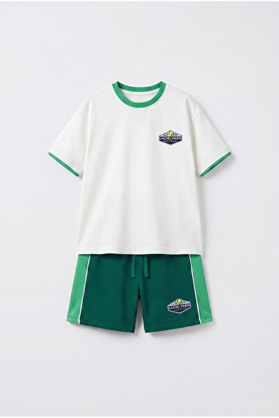 Magu Boy's Cotton Green Shorts and T-Shirt Set