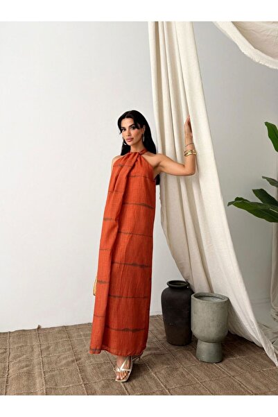 Niceboutique İnce Çizgili Maxi Elbise