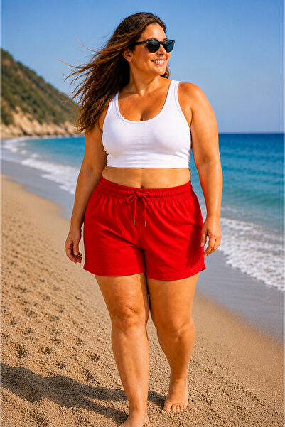 PİAURA Women's Plus Size Swim Shorts – Elastic Waist, Comfortable Fit 3Xl-7Xl