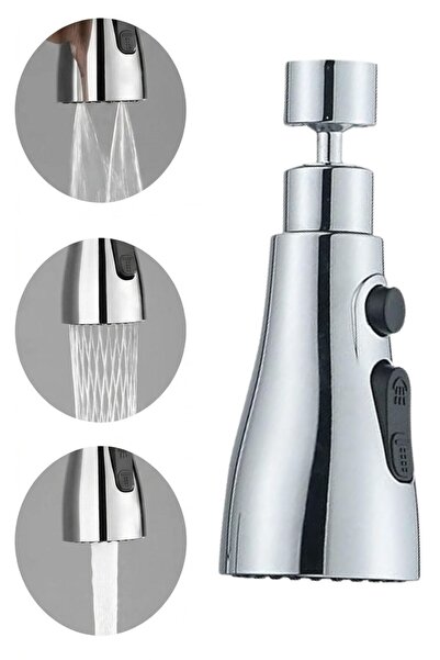 Buffer ® 3 Fonksiyonlu Metal Musluk Başlığı – Tazyikli, Sprey ve Düz Akış Mod...