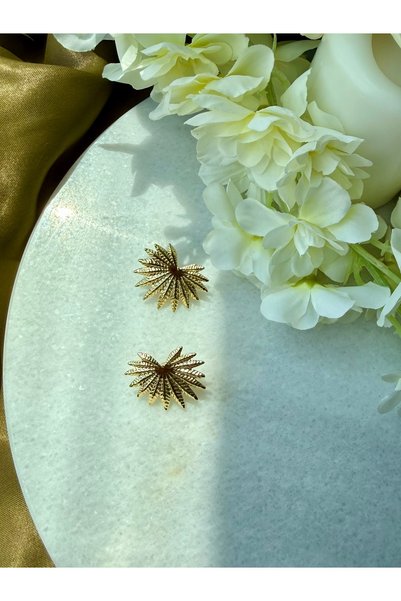Merishe Jewerly Gold Palm Leaf Earrings