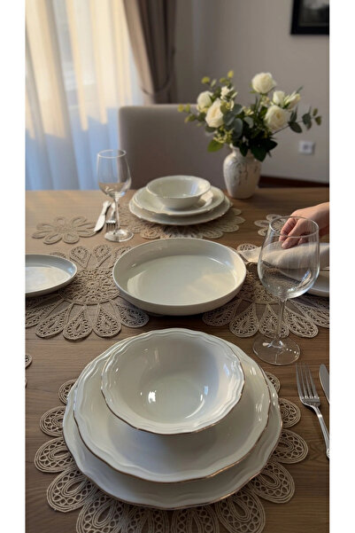 KÜTAHYA HOME Star Oval Pattern Embroidered Supla and Runner Set – Gold 13 Pieces
