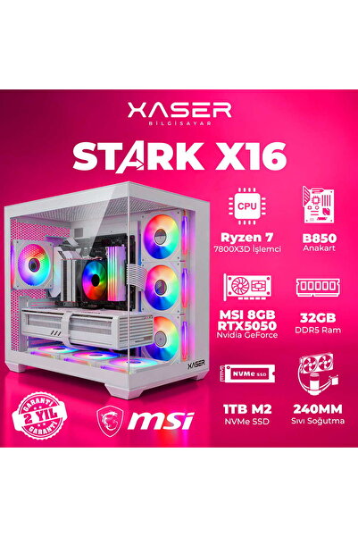 XASER STARK X16 Ryzen 7 7800X3D 32GB Ram 1TB M.2 NVMe SSD 8GB RTX5050 Sıvı So...